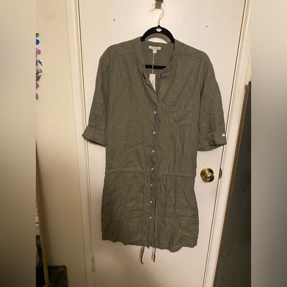 James Perse Olive Drawstring Mini Shirt Dress